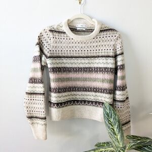 Mango Women's Sweater - Wool Blend Cream, Pink, and Green